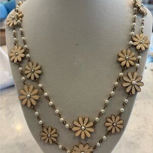Vintage Layered Gold, Cream & Pearl Daisy Necklace